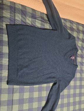 Lands' End Navy Blue V-Neck Cashmere Sweater